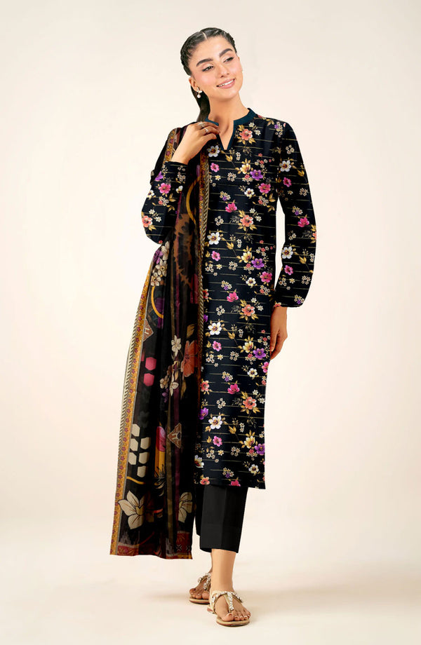 D#514 PRINTED BLACK 3 PCS UNSTITCHED