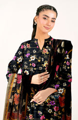 D#514 PRINTED BLACK 3 PCS UNSTITCHED
