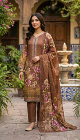D# 5548 Coffee Lawn 3 Pcs Unstitched