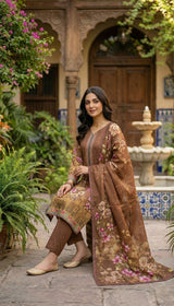 D# 5548 Coffee Lawn 3 Pcs Unstitched
