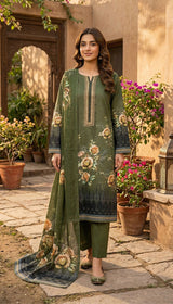 D# 5549 Mehndi Lawn 3 Pcs Unstitched