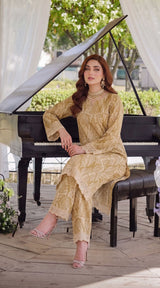 Des # 626-D-38, Beige 2 Pcs Unstitched Lawn