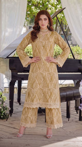 Des # 626-D-38, Beige 2 Pcs Unstitched Lawn