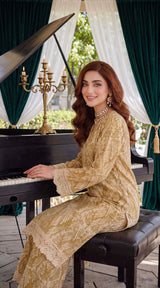 Des # 626-D-38, Beige 2 Pcs Unstitched Lawn