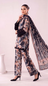 D# 7001 Black Banadora Lawn 3 Pcs Unstitched