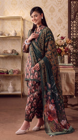 D# 7005 Green Banadora Lawn 3 Pcs Unstitched