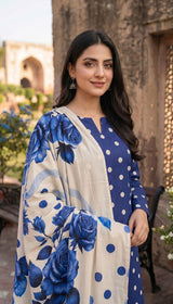 D# 7014 POLKA BLUE 3 PCS UNSTITCHED