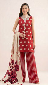 D# 7015 POLKA RED 3 PCS UNSTITCHED