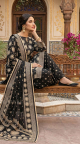 D# 7017 BLACK 3 PCS Unstitched Lawn