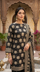 D# 7017 BLACK 3 PCS Unstitched Lawn