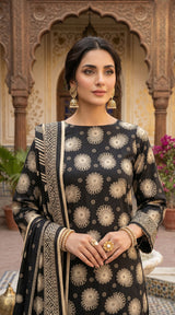 D# 7017 BLACK 3 PCS Unstitched Lawn