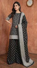 D# 7018 BLACK & WHITE 3 PCS Unstitched Lawn