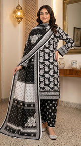 D# 7023 BLACK 3 PCS Unstitched Lawn
