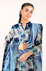 D#832 PRINTED SKY BLUE 3 PCS UNSTITCHED