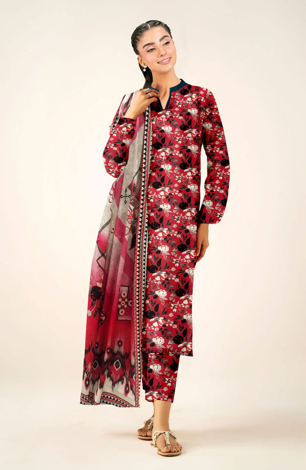 D#834 PRINTED FUCHSIA 3 PCS UNSTITCHED