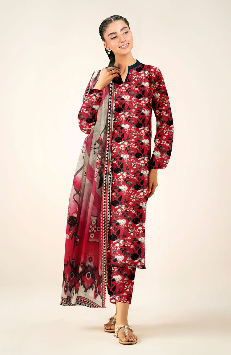 D#834 PRINTED FUCHSIA 3 PCS UNSTITCHED
