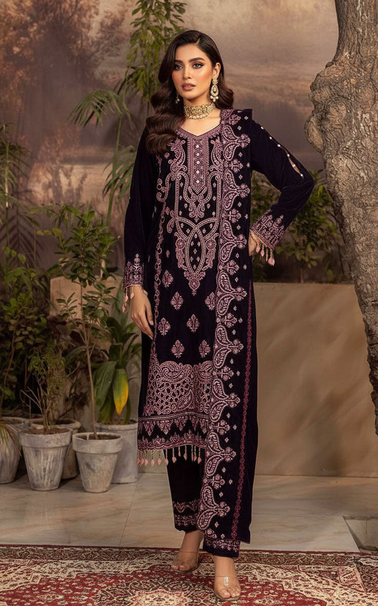 LNF-91 MAJANTA LUXURY VALVET – Libaas By Umair Nawaz