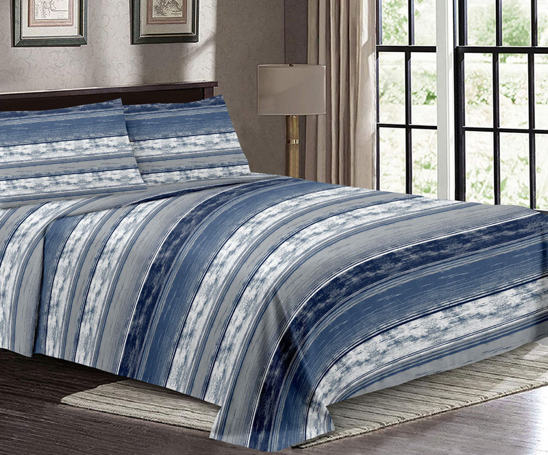 LBS-33951-KING BED SHEET SET BLUE-GREY-T-150