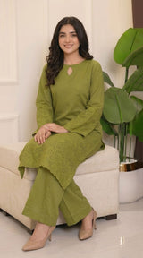 LNF 182 OLIVE GREEN 2 PCS SHIRT & TROUSER