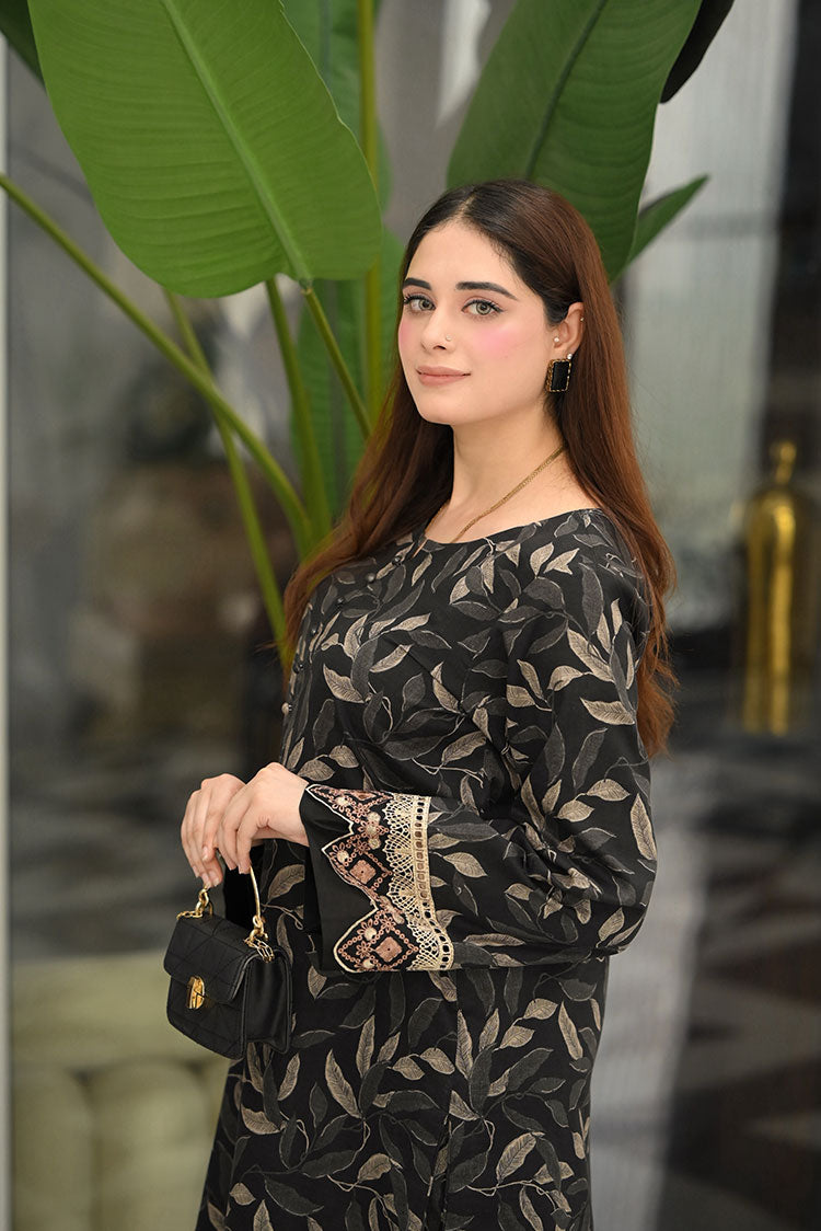 STITCHED PRINTED CO-ORD SET LNF P004 BLACK