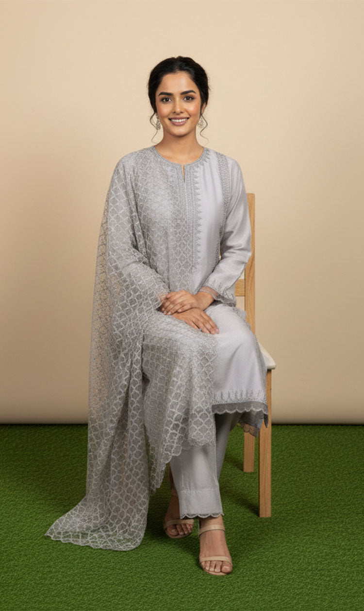 LNF-113 GREY RTW EMBROIDERED SILK