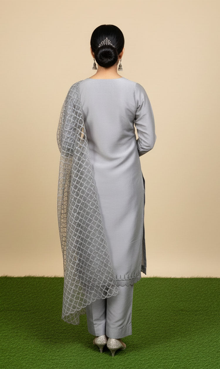 LNF-113 GREY RTW EMBROIDERED SILK