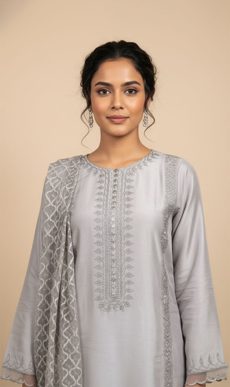 LNF-113 GREY RTW EMBROIDERED SILK