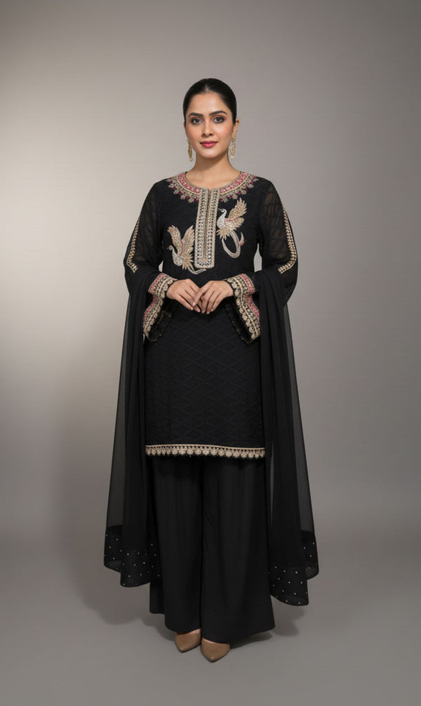 LNF-115 BLACK RTW EMBROIDERED SILK