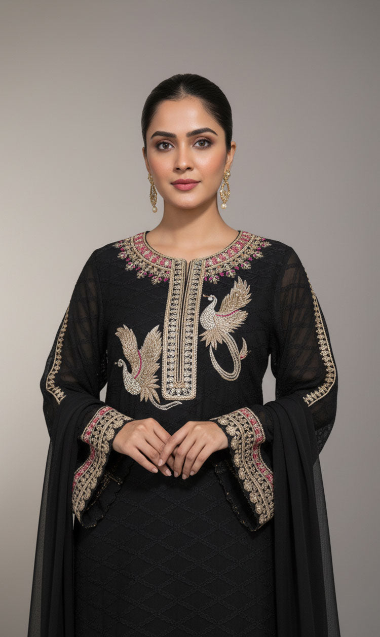 LNF-115 BLACK RTW EMBROIDERED SILK
