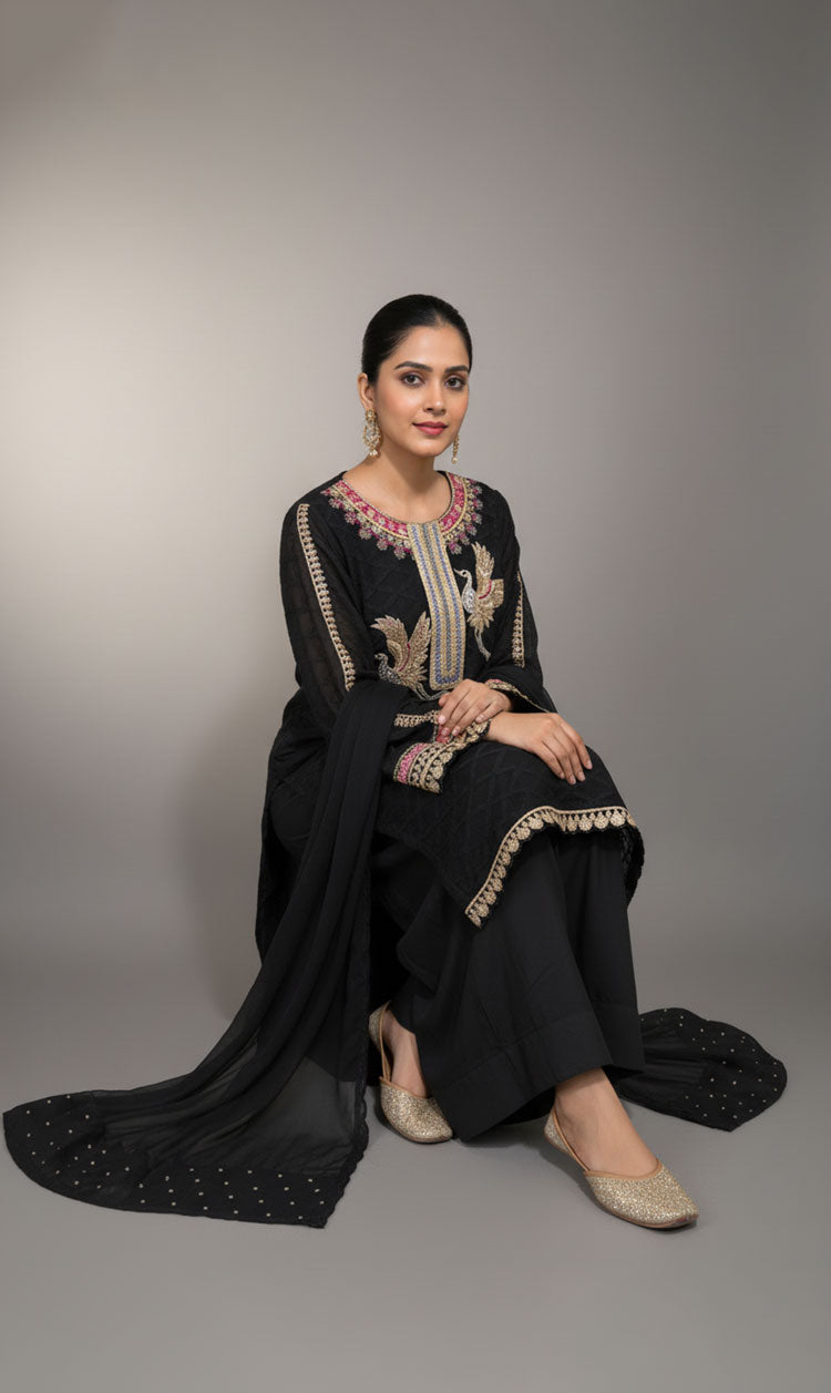 LNF-115 BLACK RTW EMBROIDERED SILK