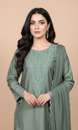 LNF-122 FROSTY GREEN RTW EMBROIDERED SILK