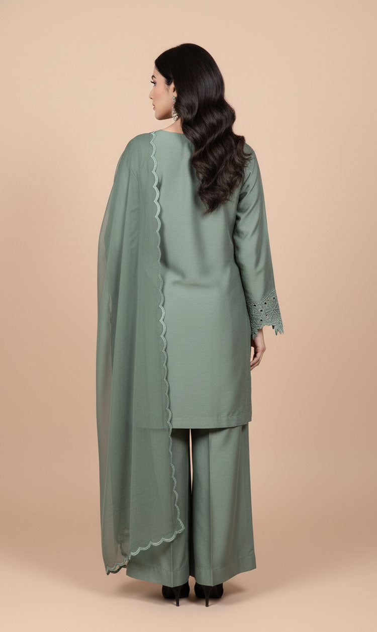LNF-122 FROSTY GREEN RTW EMBROIDERED SILK