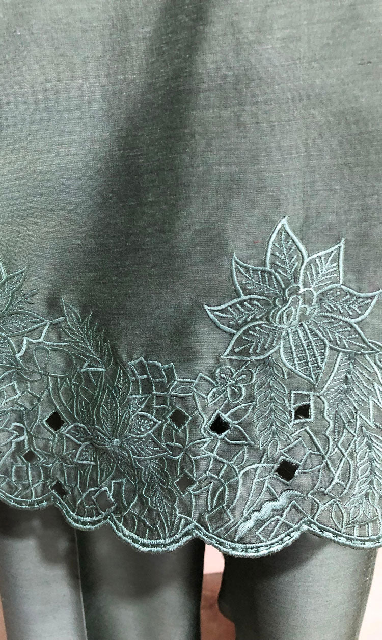 LNF-122 FROSTY GREEN RTW EMBROIDERED SILK