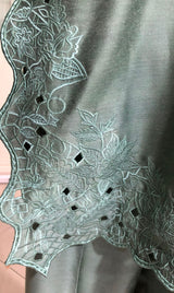 LNF-122 FROSTY GREEN RTW EMBROIDERED SILK