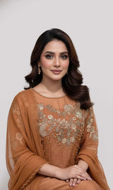 LNF-123 BURNT ORANGE RTW EMBROIDERED SILK