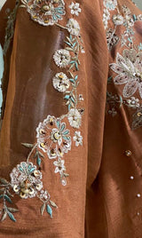 LNF-123 BURNT ORANGE RTW EMBROIDERED SILK