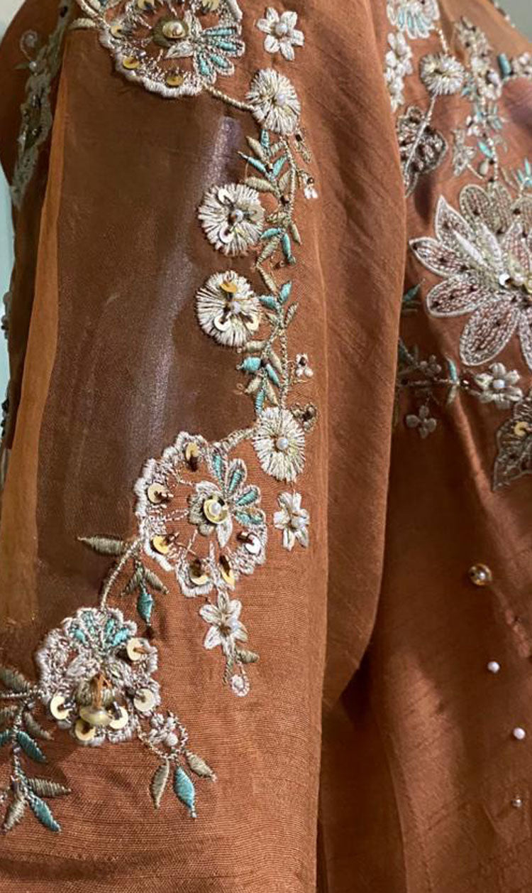 LNF-123 BURNT ORANGE RTW EMBROIDERED SILK