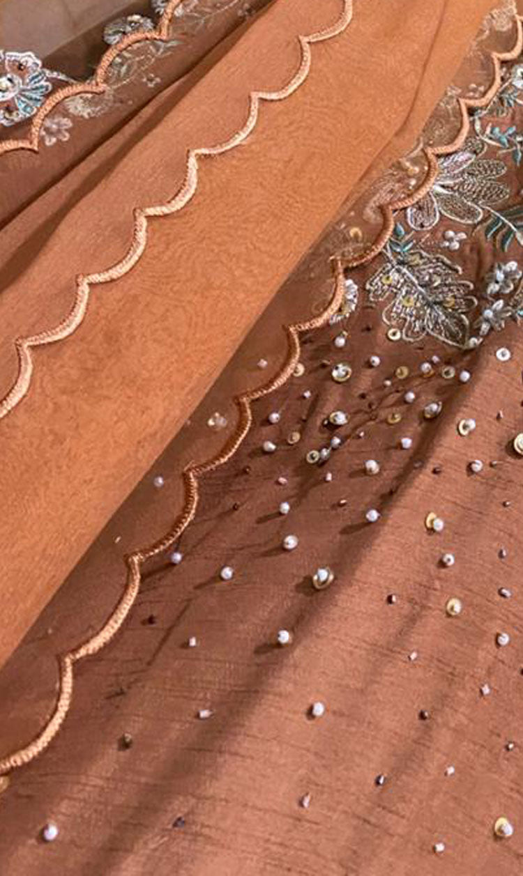 LNF-123 BURNT ORANGE RTW EMBROIDERED SILK