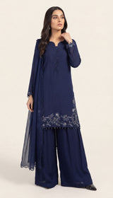 LNF-127 CLASSIC BLUE RTW EMBROIDERED SILK