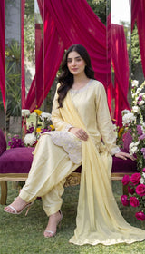 LNF-129 BUTTER YELLOW RTW EMBROIDERED SILK