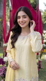 LNF-129 BUTTER YELLOW RTW EMBROIDERED SILK