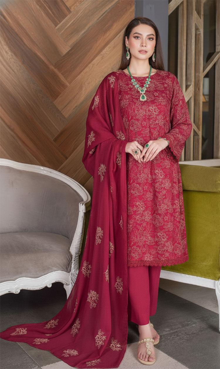 LNF-132 RUBY RED Karandi 3 Piece Unstitched