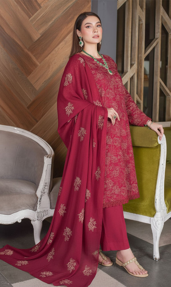 LNF-132 RUBY RED Karandi 3 Piece Unstitched