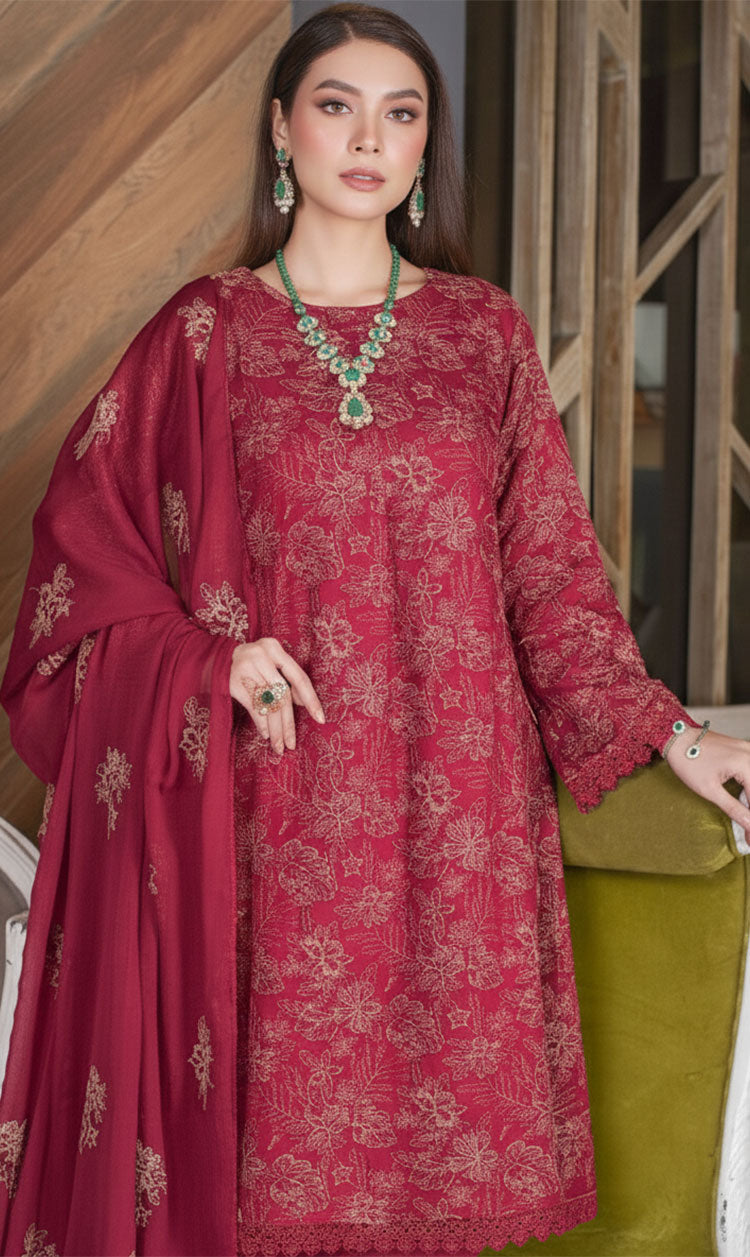 LNF-132 RUBY RED Karandi 3 Piece Unstitched