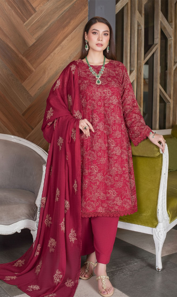 LNF-132 RUBY RED Karandi 3 Piece Unstitched