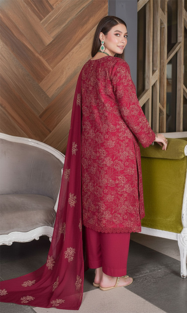 LNF-132 RUBY RED Karandi 3 Piece Unstitched