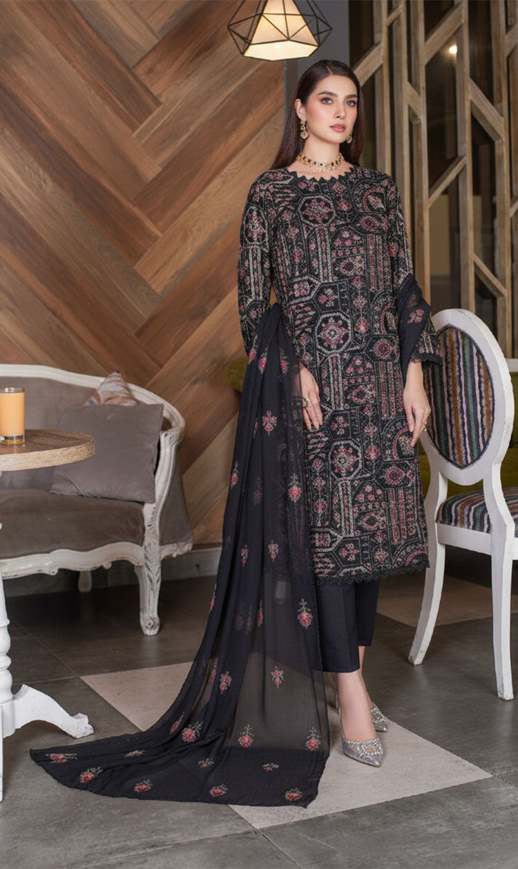 LNF-133 Mid Night Black Karandi 3 Piece Unstitched