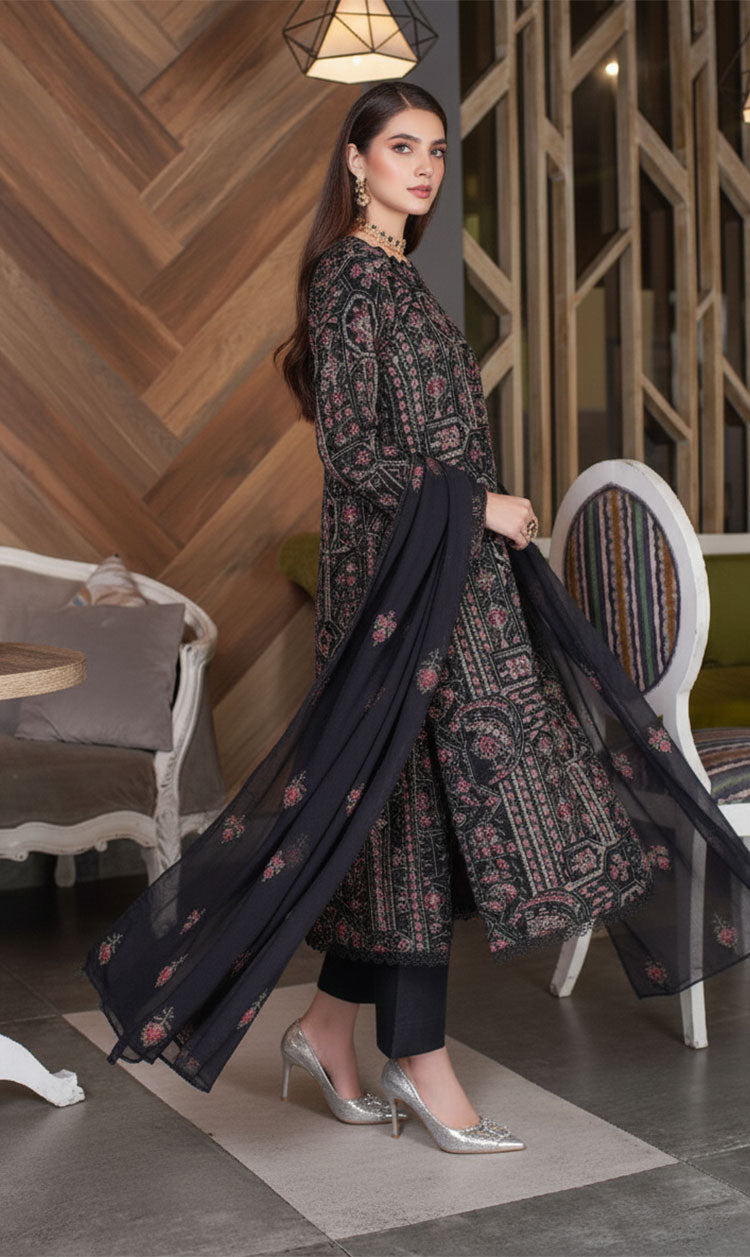 LNF-133 Mid Night Black Karandi 3 Piece Unstitched