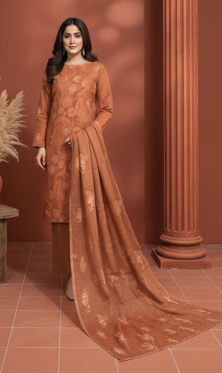 LNF-134 Copper Brown Karandi 3 Piece Unstitched