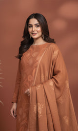 LNF-134 Copper Brown Karandi 3 Piece Unstitched